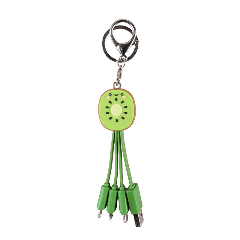 Eprolo Kiwi mobile data cable healing series 3-in-1 fruit smile keychain universal charging cable attached to keychain