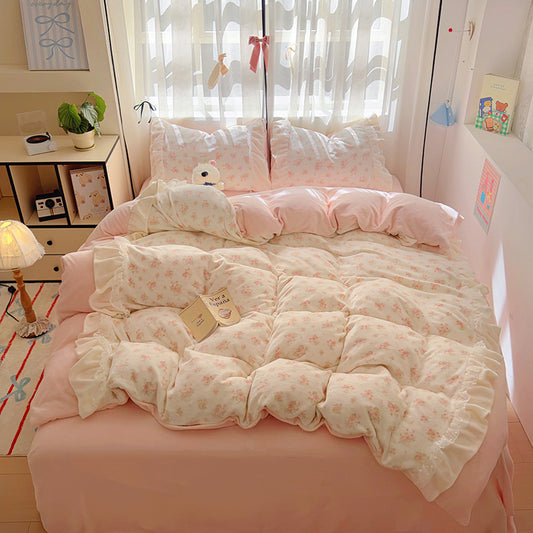 Eprolo princess style milk velvet bedding set with duvet cover, bed sheets, and pillowcases in plush double-sided velvet for winter.