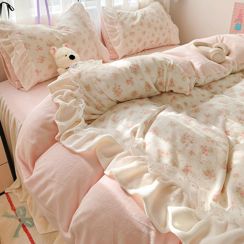 Princess style milk velvet bed four-piece set including duvet cover and sheets, soft winter double-sided velvet bedding from eprolo