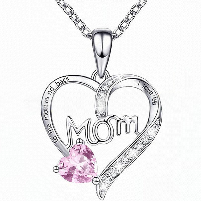 Heart-shaped engraved rhinestone necklace for mom with sparkling stones, featuring a personalized engraved pendant, by eprolo.
