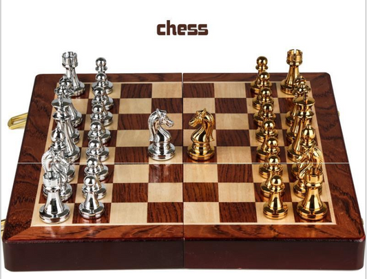 Bronze Retro Style Wooden Folding Chess Set - American Smart