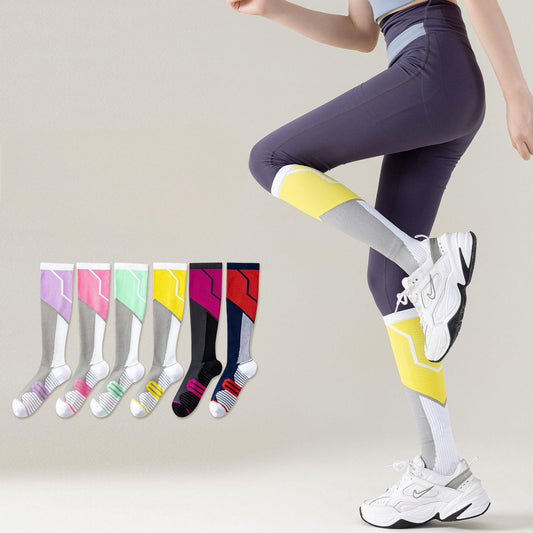 Eprolo outdoor sports pressure socks for women, long tube calf compression socks with gradient elastic design, ideal for fitness and skipping.