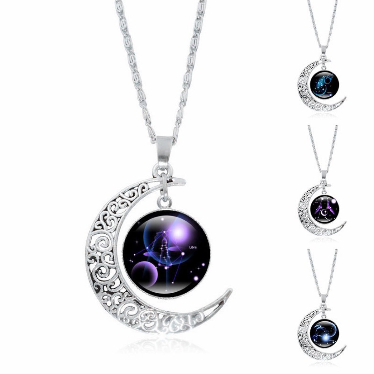 Eprolo Zodiac Time Gem luminous silver moon pendant necklace for women, simple choker with glowing celestial design