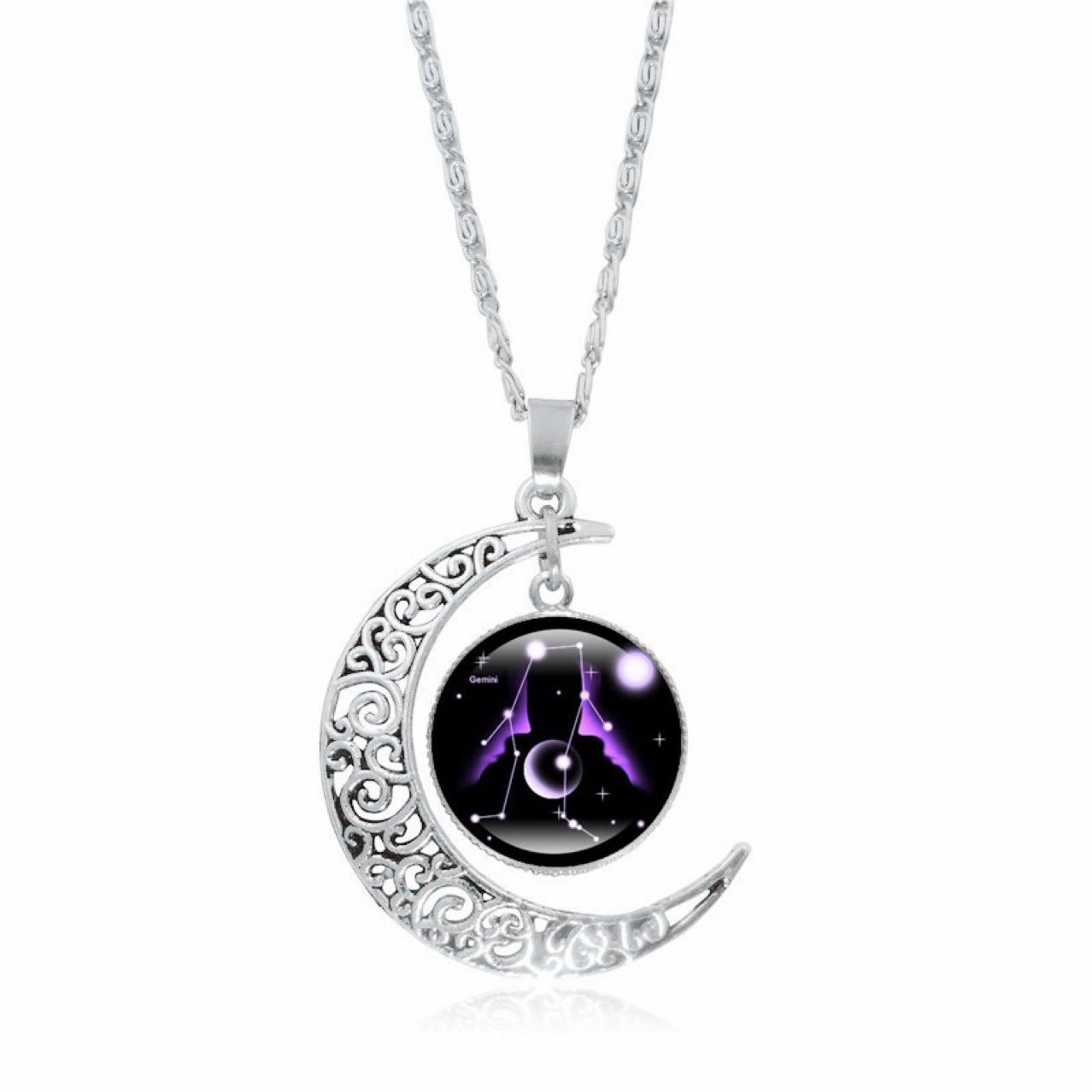Silver Zodiac Time Gem luminous necklace for women with a simple moon pendant, featuring a sleek choker design.