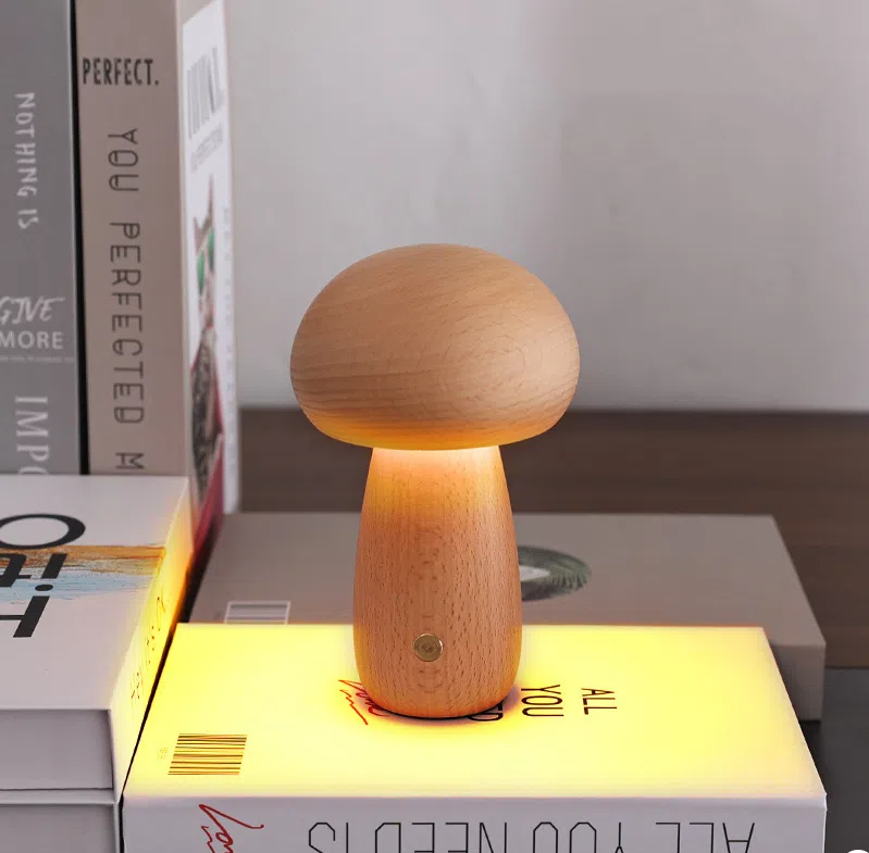 Eprolo mushroom LED night light with touch switch, creative desk lamp providing ambient bedroom lighting.