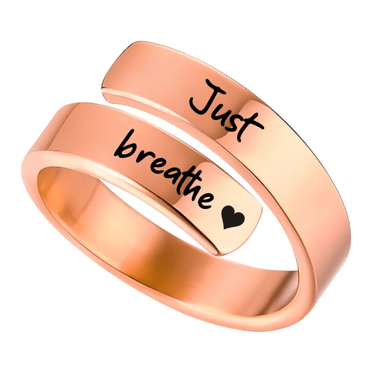 Titanium steel "Just Breathe" letter ring with engraved lotus design, open mouth jewelry for women and men, stylish and meaningful.