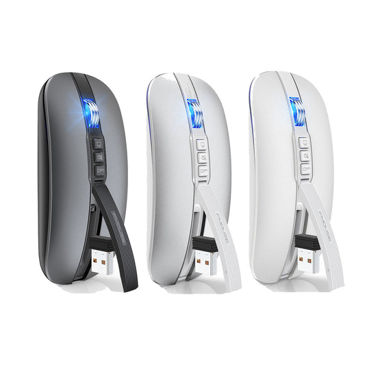 Wireless eprolo Bluetooth and 2.4G silent mouse with 2400 DPI for PC, notebook, and office use.