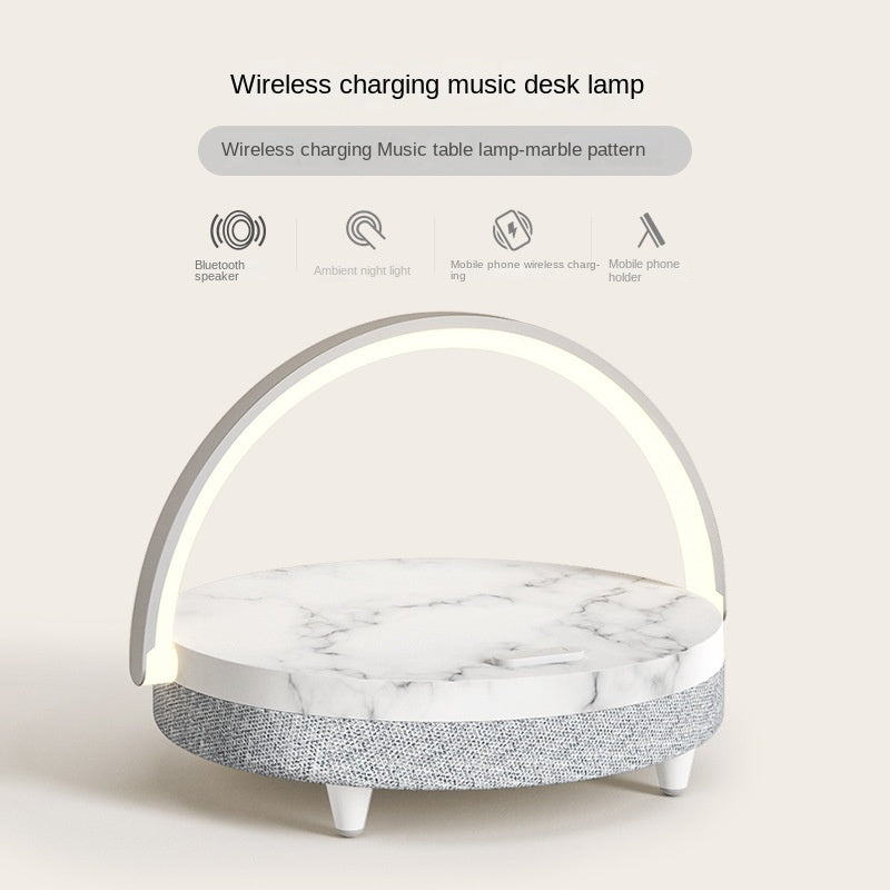Living desk lamp by eprolo with wireless charging for phones and Bluetooth speaker, minimalist bedside lamp with modern design.