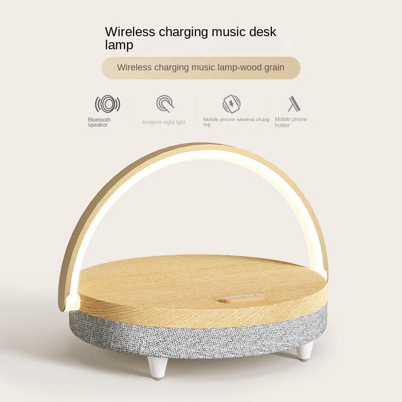 Living desk lamp by eprolo with wireless charging, Bluetooth speaker, and minimalist design, suitable for bedside or living room use.