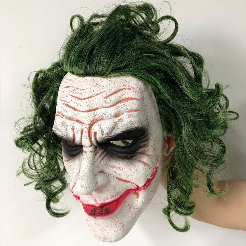 Eprolo Joker mask cosplay latex with green hair wig, scary Halloween party costume prop, detailed and realistic face design