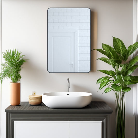 Eprolo 24x36 inch matte black aluminum frame round rectangular bathroom wall mirror with tempered glass, rust-proof finish