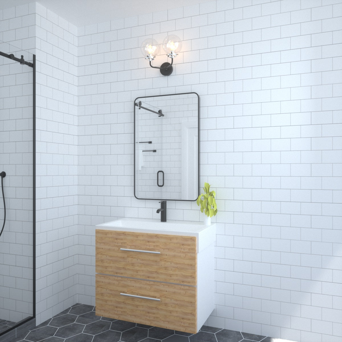 Eprolo 24x36 inch matte black aluminum framed bathroom wall mirror with round rectangular shape and tempered glass surface