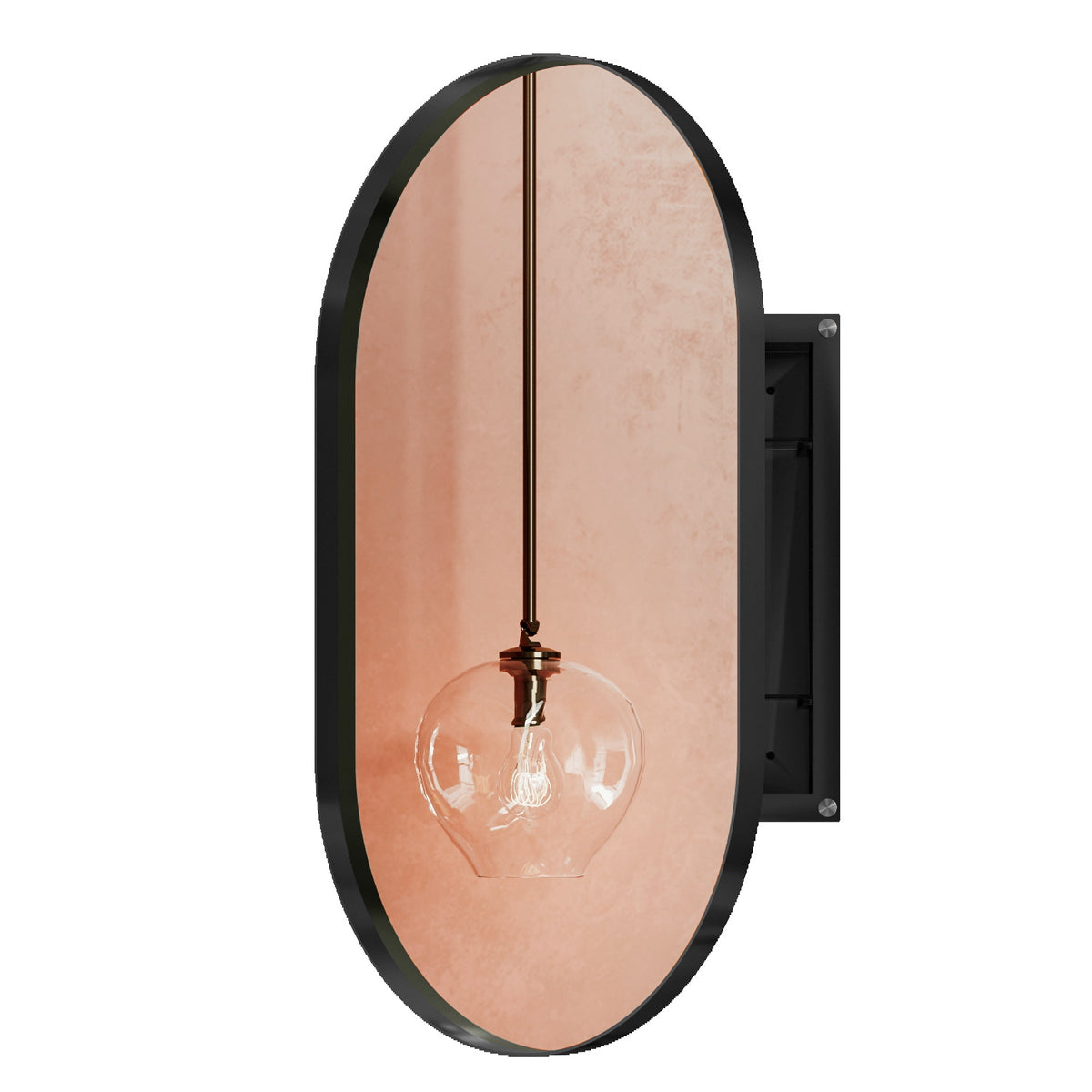 Eprolo 20x34 inch oval embedded metal medicine cabinet with mirror and adjustable shelf in matte black for bathroom storage