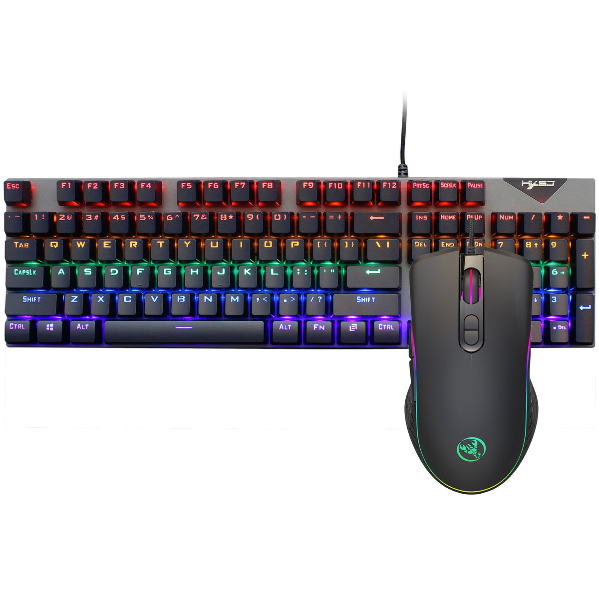 Eprolo RGB wired gaming keyboard and mouse set with suspended keycaps and mechanical feel, illuminated for gaming setup.