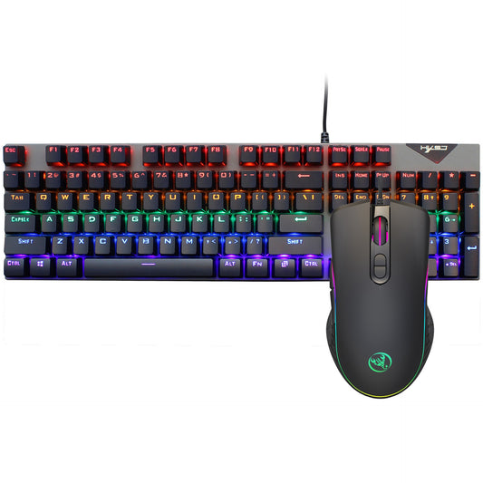Eprolo RGB wired gaming keyboard and mouse set with suspended keycaps and mechanical feel, illuminated for gaming setup.