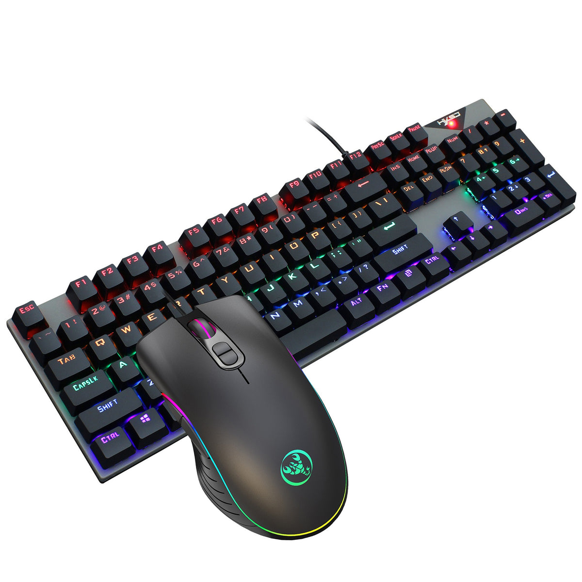 Eprolo RGB wired gaming keyboard and mouse set with suspended keycaps and real mechanical feel, illuminated for gaming comfort