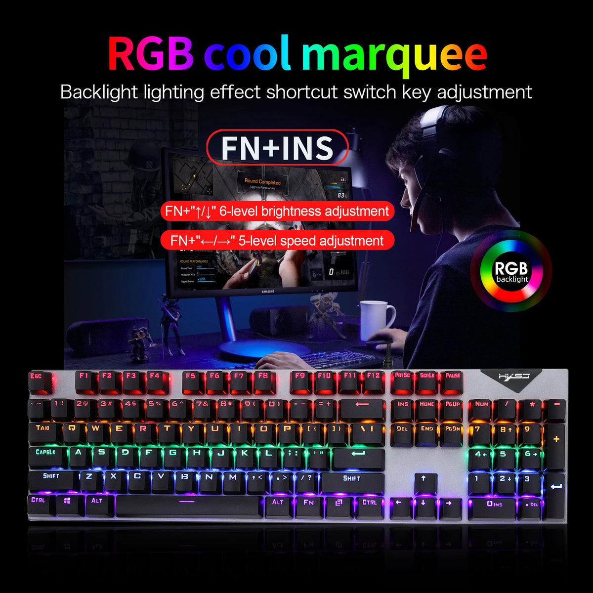 Eprolo RGB wired gaming keyboard and mouse set with suspended keycaps and real mechanical feel, illuminated for gaming setup.