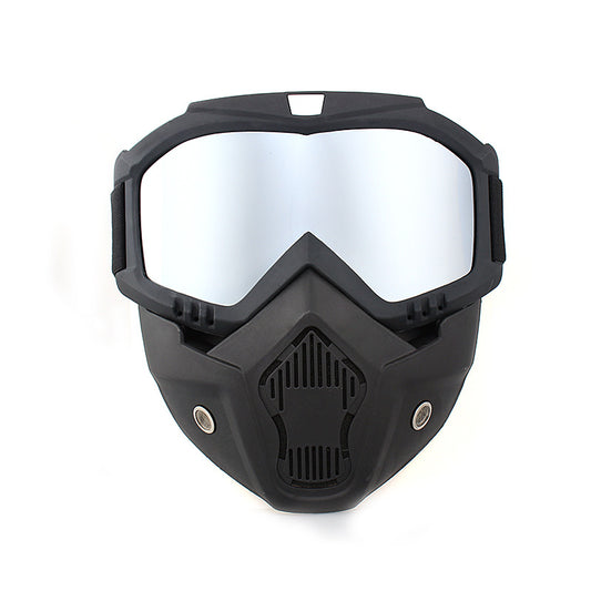 Eprolo retro Harley off-road goggles with adjustable strap, clear lens, and helmet-compatible design for motorcycle and ski use.