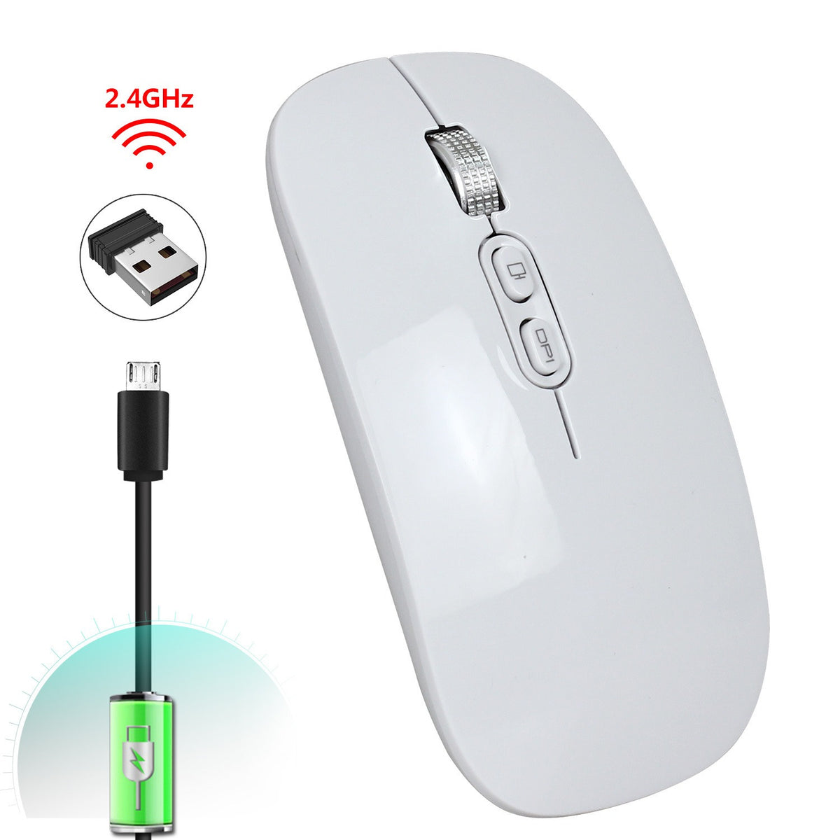 eprolo rechargeable wireless office mouse with 2.4G mute function and one-click return to desktop, built-in lithium battery