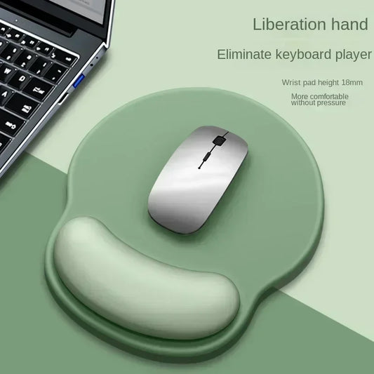 Gradient silicone mouse pad with wrist support and logo, designed for female users, providing comfort and ergonomic wrist protection.