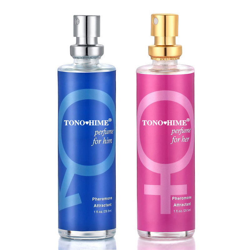 Eprolo Moai Perfume Pheromones for couples, with gold powder, adult toy, and flirting scene, designed for men and women.