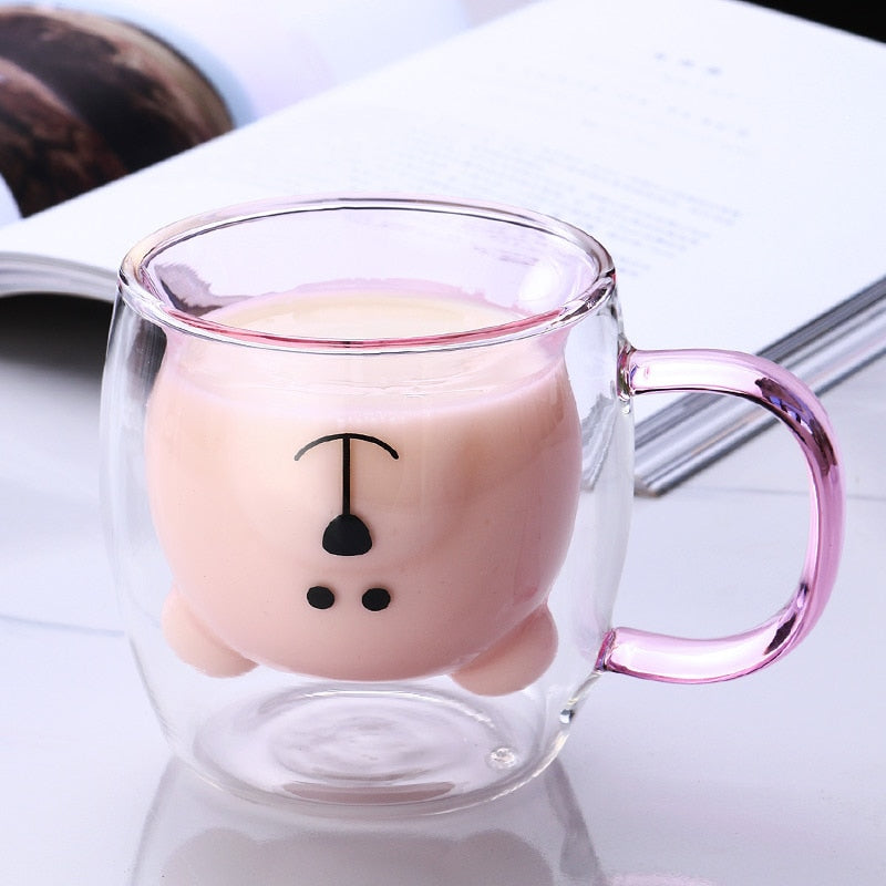 Creative Cute Bear Coffee Mugs Double Glass Cup Animal Double-layer Milk Juice Tea Mug Cup Lady Valentine's Day Christmas Gift - American Smart