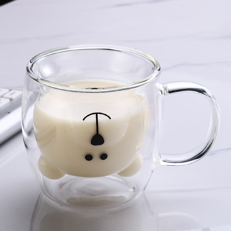 Creative Cute Bear Coffee Mugs Double Glass Cup Animal Double-layer Milk Juice Tea Mug Cup Lady Valentine's Day Christmas Gift - American Smart