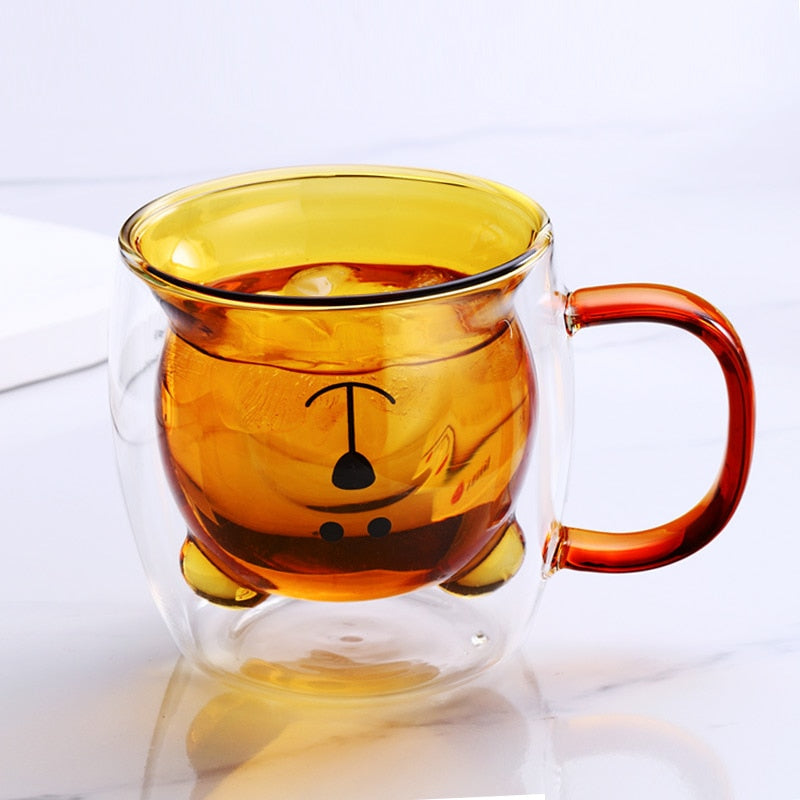 Creative Cute Bear Coffee Mugs Double Glass Cup Animal Double-layer Milk Juice Tea Mug Cup Lady Valentine's Day Christmas Gift - American Smart