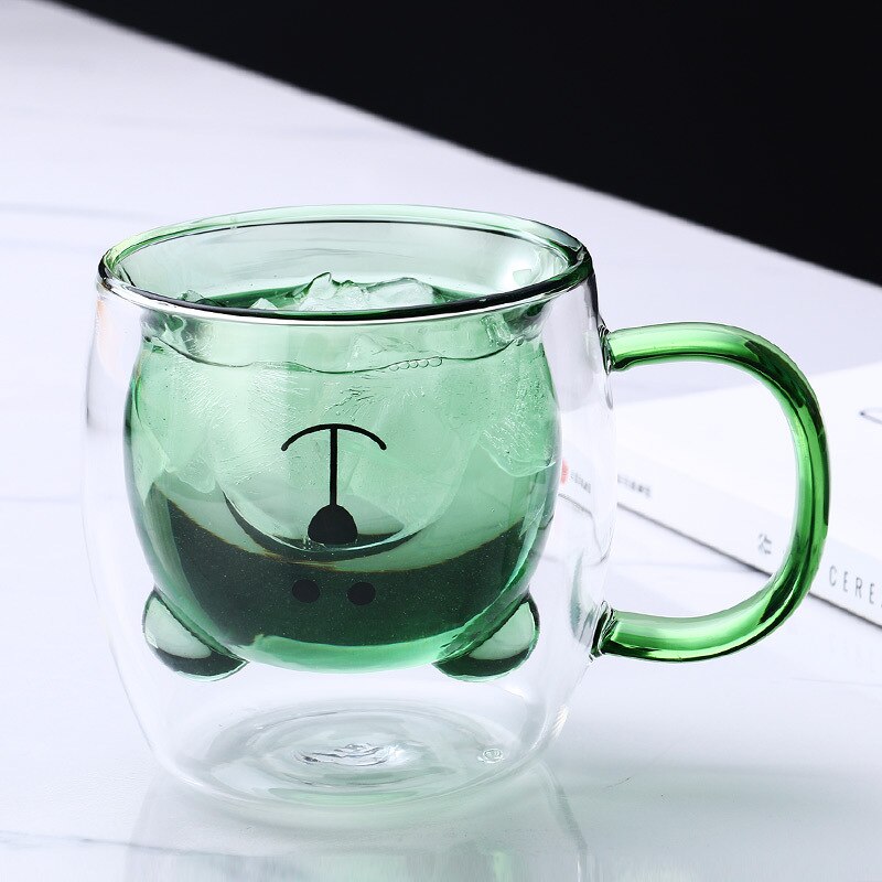Creative Cute Bear Coffee Mugs Double Glass Cup Animal Double-layer Milk Juice Tea Mug Cup Lady Valentine's Day Christmas Gift - American Smart