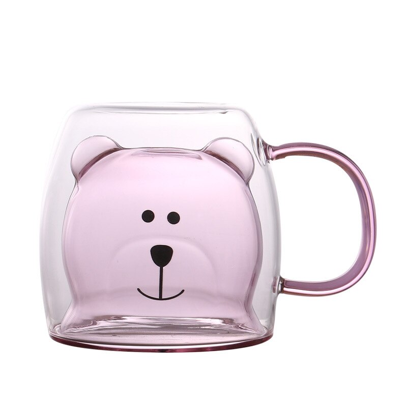 Creative Cute Bear Coffee Mugs Double Glass Cup Animal Double-layer Milk Juice Tea Mug Cup Lady Valentine's Day Christmas Gift - American Smart