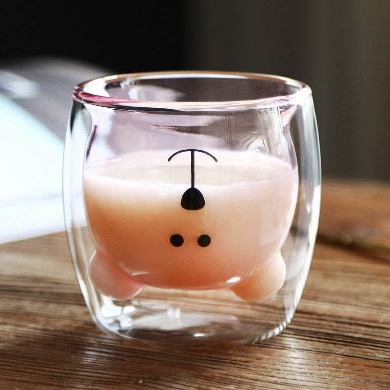 Creative Cute Bear Coffee Mugs Double Glass Cup Animal Double-layer Milk Juice Tea Mug Cup Lady Valentine's Day Christmas Gift - American Smart