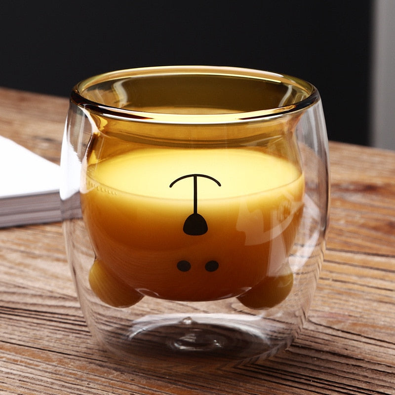 Creative Cute Bear Coffee Mugs Double Glass Cup Animal Double-layer Milk Juice Tea Mug Cup Lady Valentine's Day Christmas Gift - American Smart