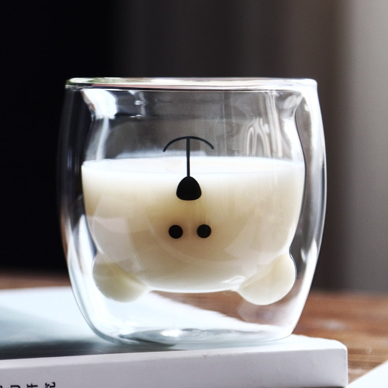 Creative Cute Bear Coffee Mugs Double Glass Cup Animal Double-layer Milk Juice Tea Mug Cup Lady Valentine's Day Christmas Gift - American Smart