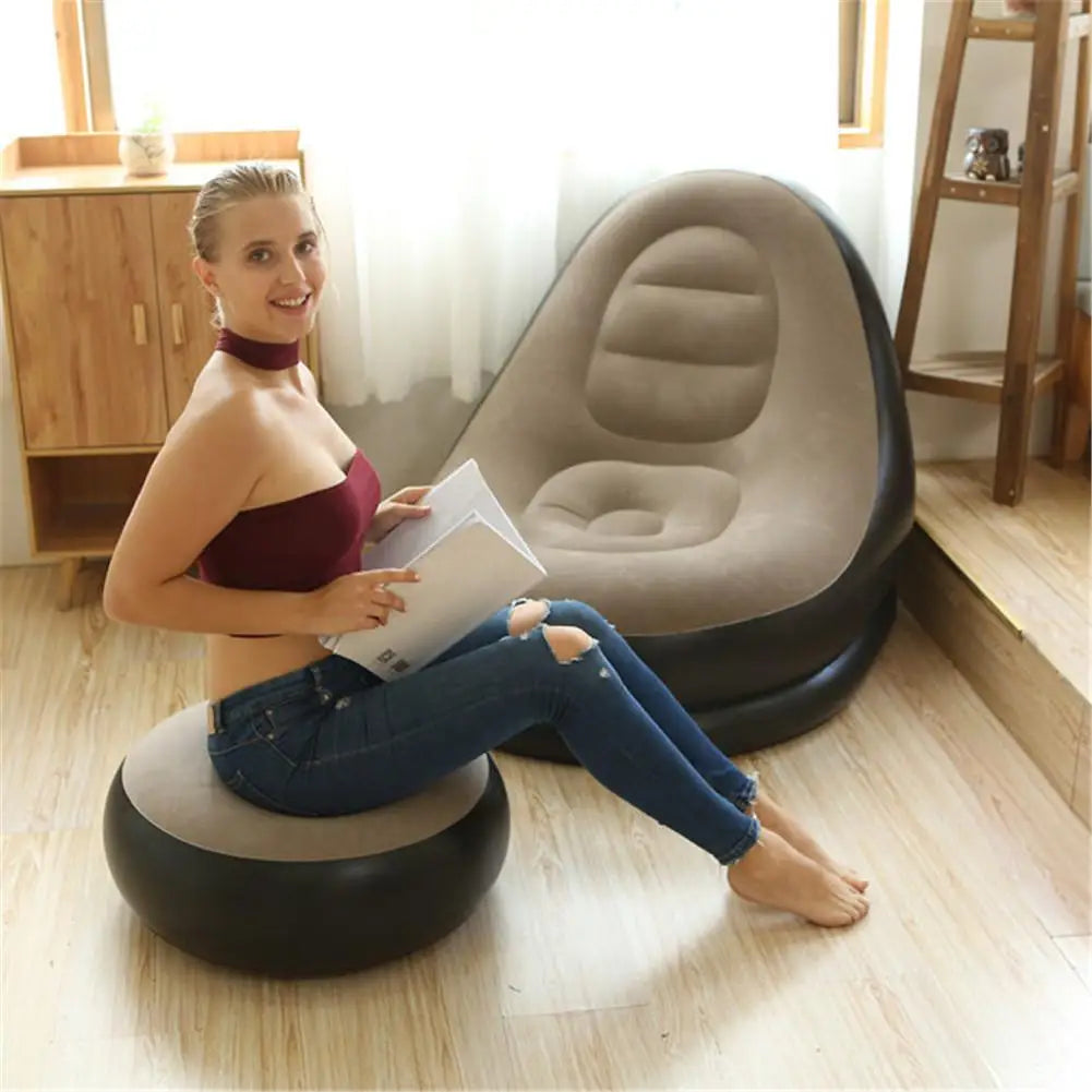 Eprolo inflatable air mattress lazy sofa deck chair with comfortable leg stool and beanbag design for home and outdoor use