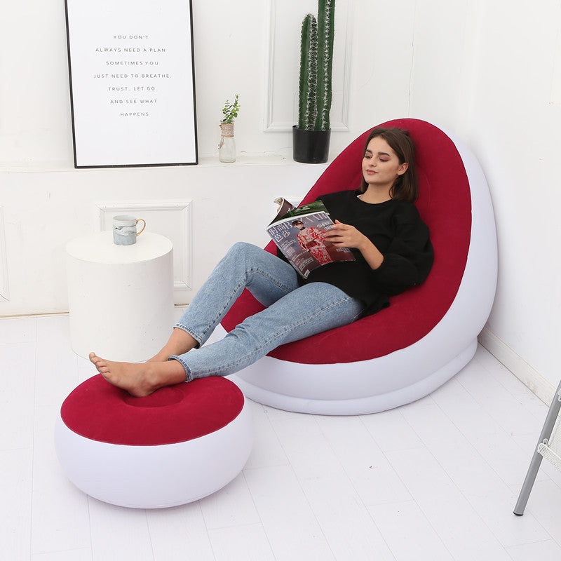 Eprolo inflatable air mattress lazy sofa deck chair with comfortable beanbag-style design and removable leg stool for home or outdoor use.