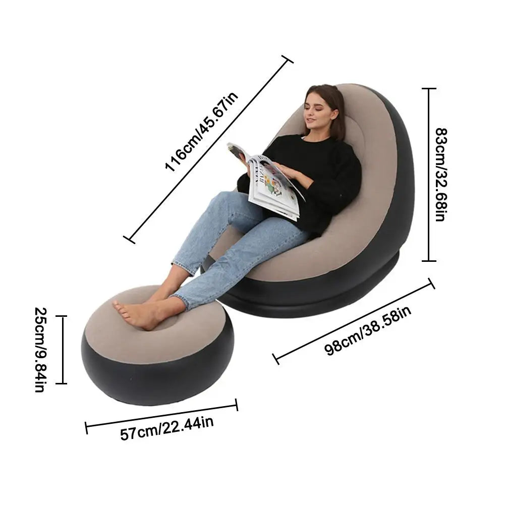 Eprolo inflatable air mattress and lazy sofa deck chair with comfortable leg stool, suitable for home and outdoor relaxation.