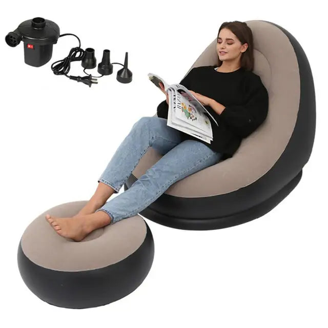 Eprolo inflatable air mattress and lazy sofa deck chair with comfortable leg stool, ideal for home or outdoor relaxation.