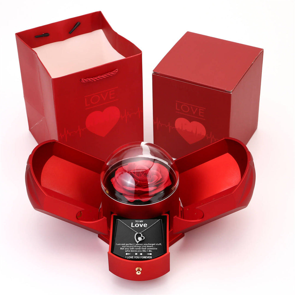 Eprolo double open rose jewelry gift box with drawer design, angel wings, ideal for Chinese Valentine's Day necklace presentation.