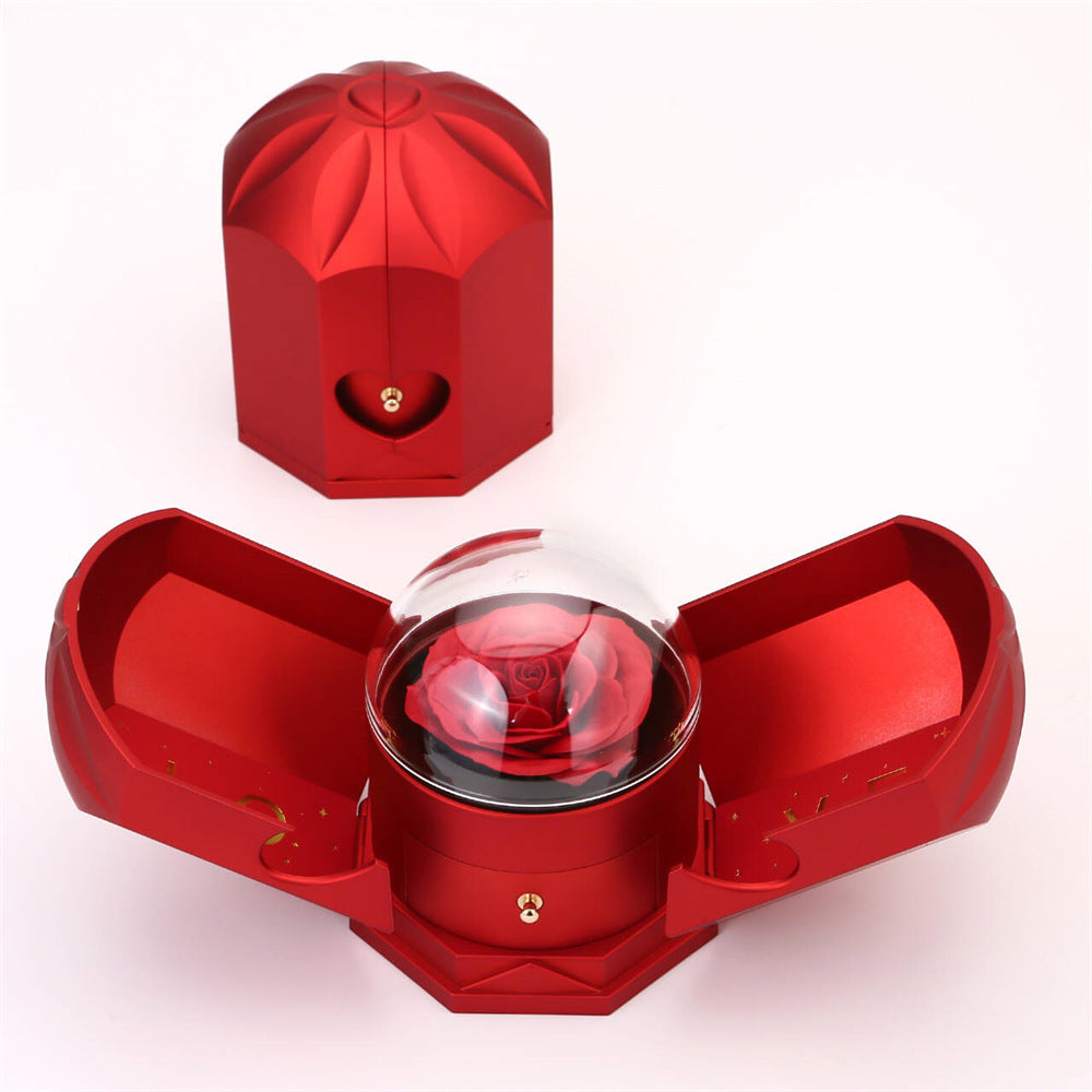 Eprolo double open rose jewelry gift box with angel wings, drawer style for Valentine's Day necklace presentation