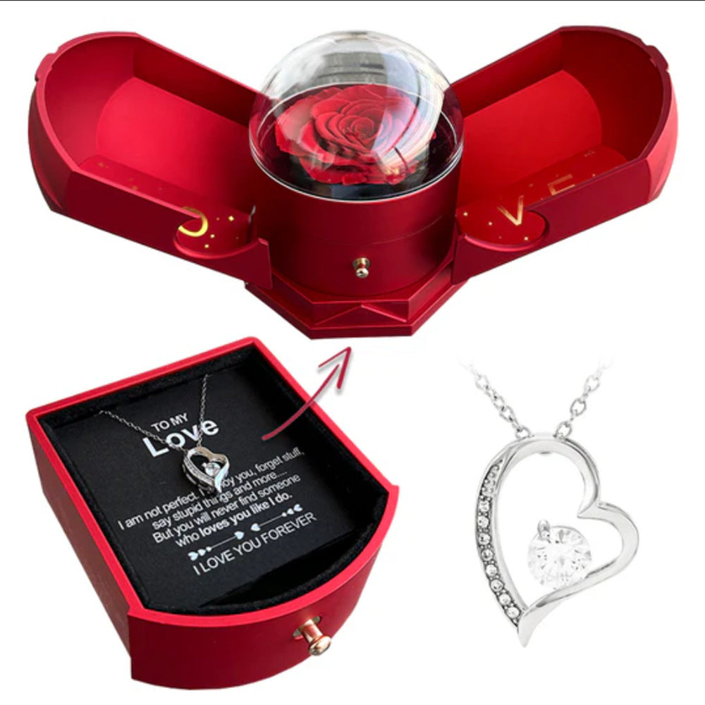 Eprolo double open rose jewelry gift box with angel wings, drawer style, ideal for Chinese Valentine's Day necklace gifting