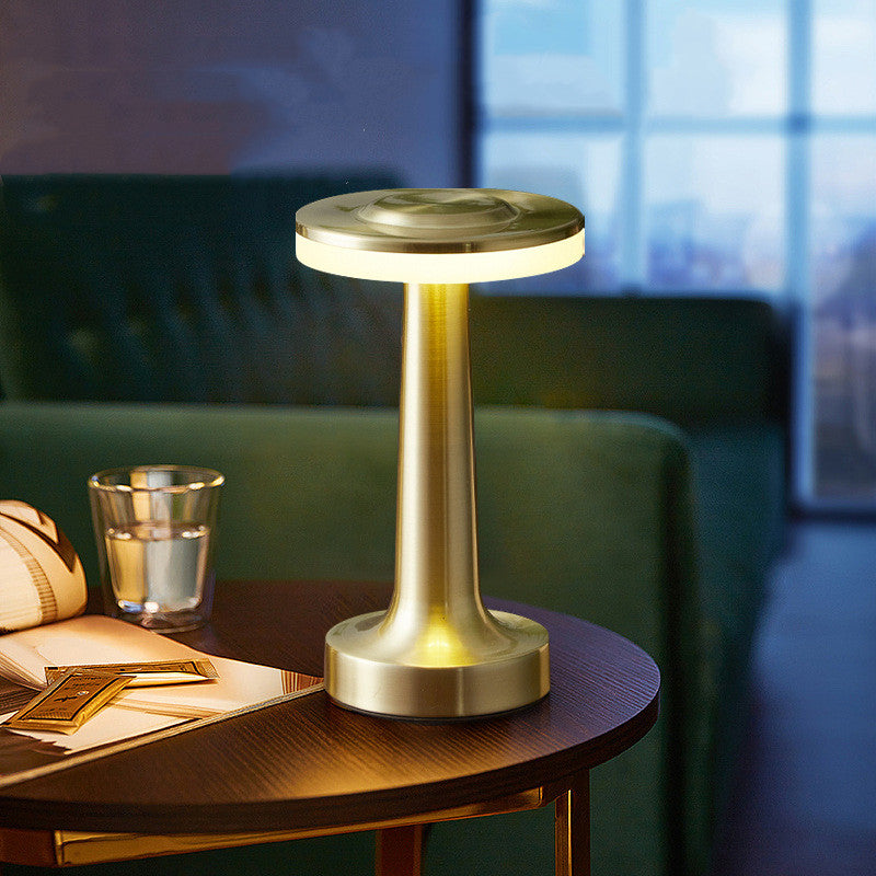 Eprolo LED retro metal desk lamp with touch control, USB rechargeable bedside night light on a wooden desk.
