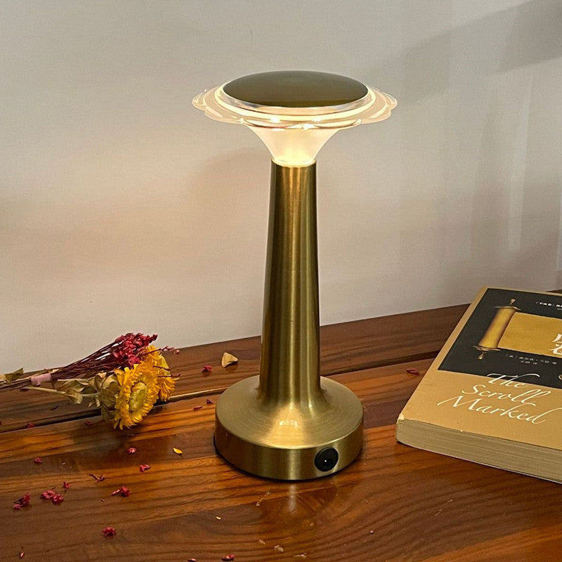 Eprolo LED retro metal desk lamp with USB rechargeable touch control, creative bedside night light on a wooden desk.