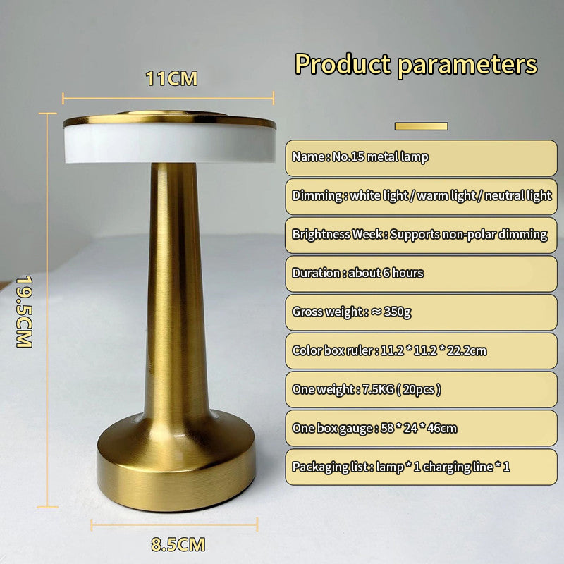 Eprolo LED retro metal desk lamp with touch control, USB rechargeable bedside night light on a workspace.