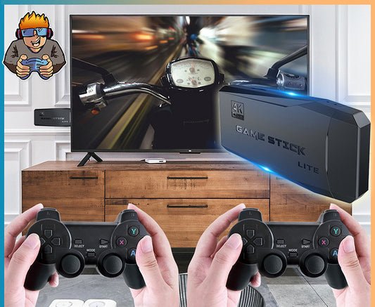 Eprolo TV game console M8 with double handles, HDMI output, wireless 2.4G controller, 10000 emulators for home gaming.