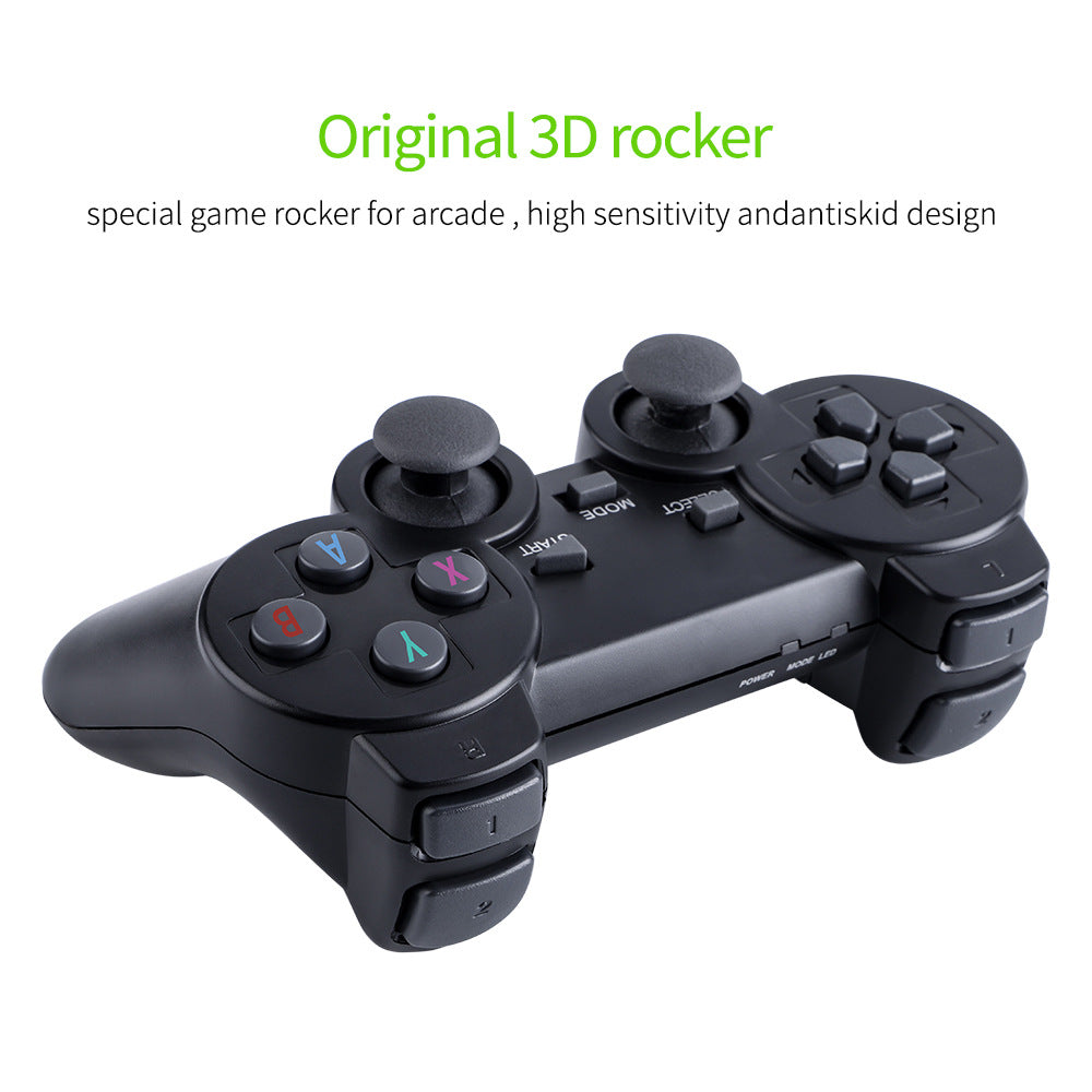 Eprolo TV game console M8 with double handles, HDMI output, 10000 emulators, and 2.4G wireless controller for home gaming.