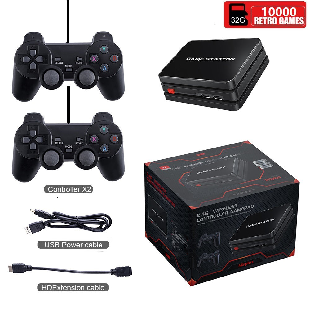 eprolo TV game console M8 with double handles, HDMI output, wireless controller, and 10,000 emulator games for home entertainment