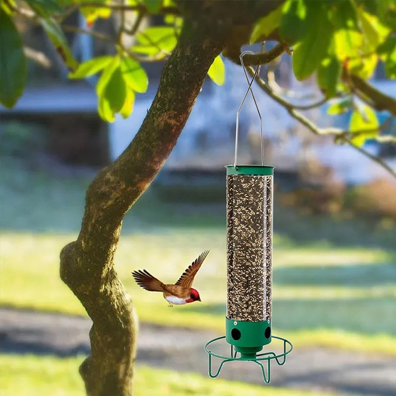eprolo squirrel-proof spinning bird feeder with hanging weight-activated seed dispenser, designed to keep squirrels out and attract birds