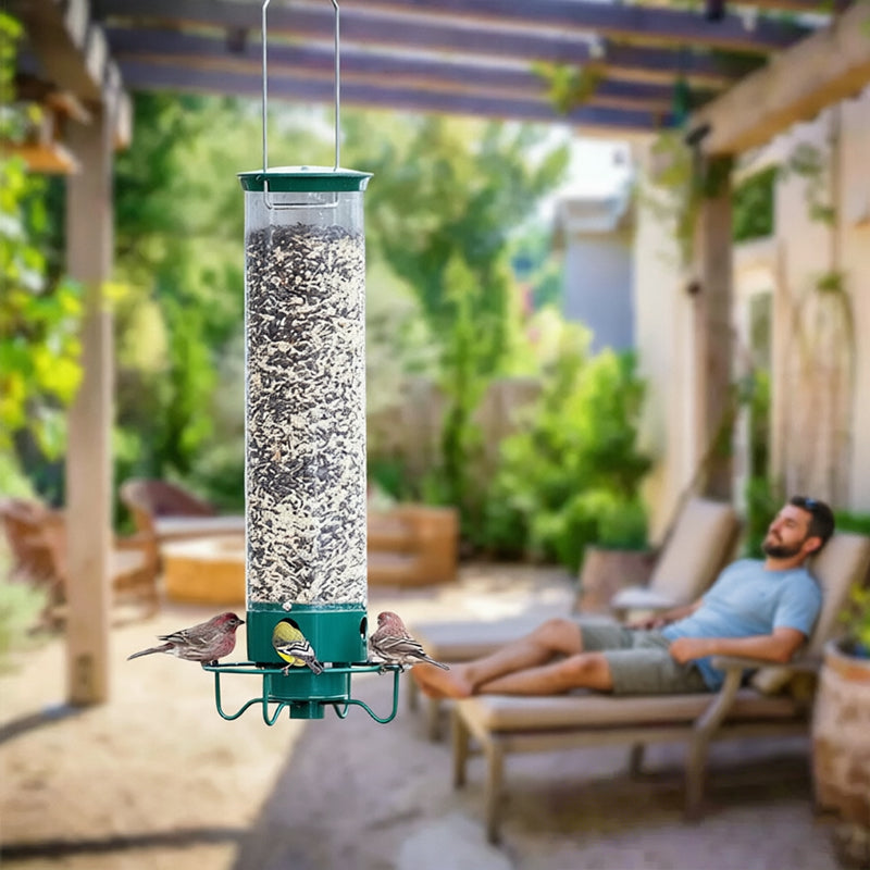 Eprolo squirrel-proof spinning bird feeder with hanging weight-activated seed dispenser and durable design for outdoor use