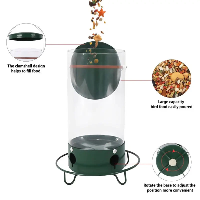 Eprolo squirrel-proof spinning bird feeder with weight-activated seed dispenser and hanging design for bird feeding protection.