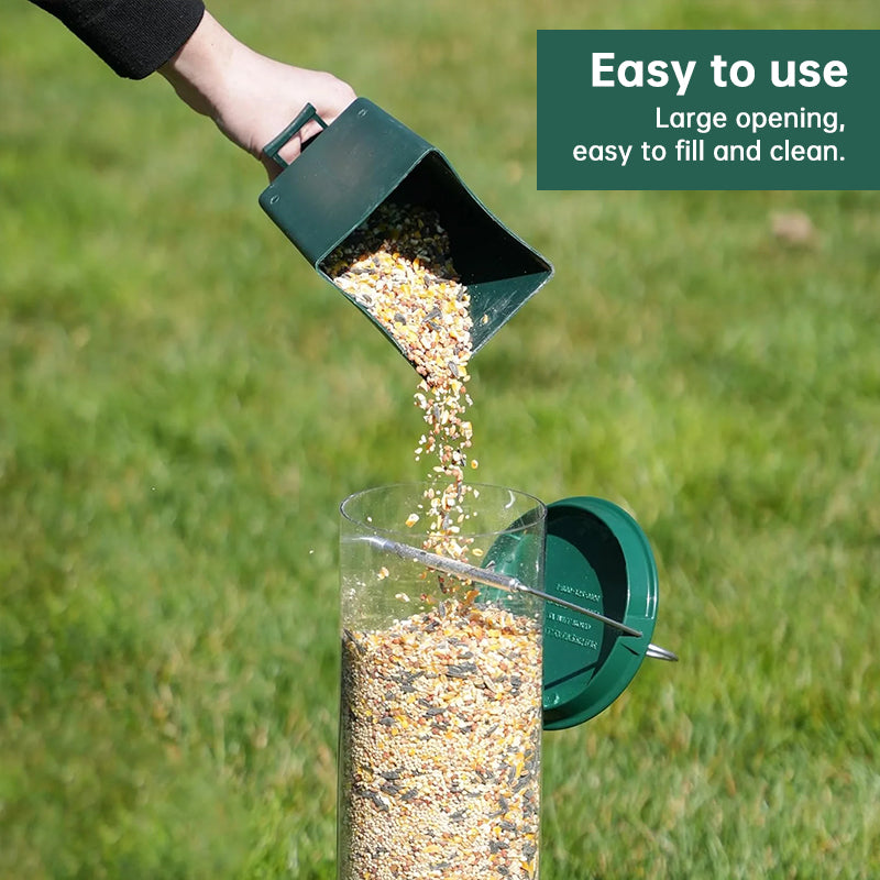 Eprolo squirrel-proof spinning bird feeder with hanging weight-activated seed dispenser and metal mesh design for wildbirds.